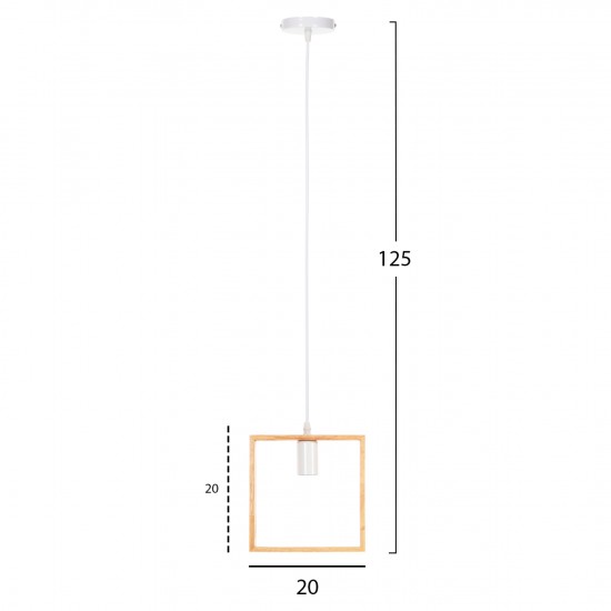 ΦΩΤΙΣΤΙΚΟ ΟΡΟΦΗΣ ΚΡΕΜΑΣΤΟ ΞΥΛΙΝΟ TΕΤΡΑΓΩΝΟ ΚΑΠΕΛΟ-ΛΕΥΚΟ ΚΑΛΩΔΙΟ 20Χ125Υ