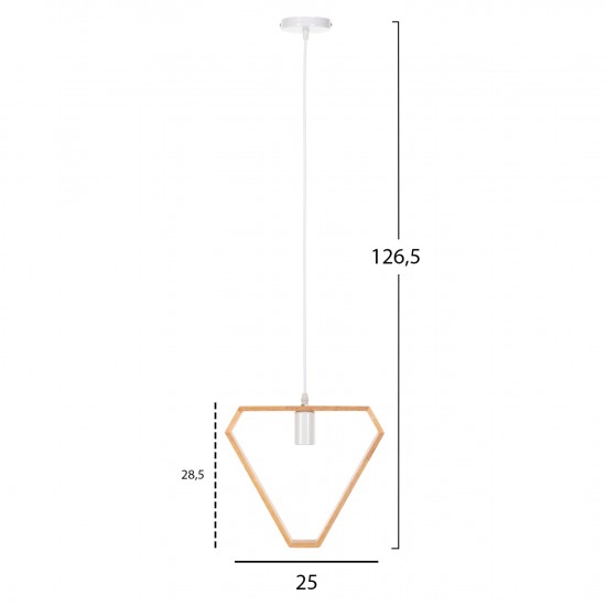 ΦΩΤΙΣΤΙΚΟ ΟΡΟΦΗΣ ΚΡΕΜΑΣΤΟ ΤΡΙΓΩΝΟ ΞΥΛΙΝΟ-ΛΕΥΚΟ ΚΑΛΩΔΙΟ 25x28,5x126,5Υεκ.