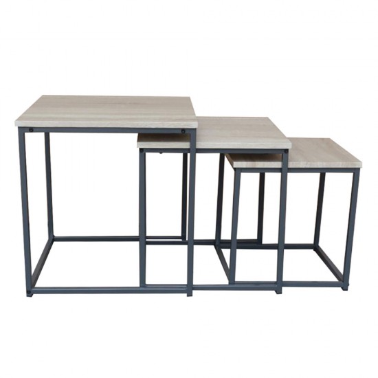 PLEGMA COFFEE TABLE SET 3ΤΕΜ SONOMA ΜΑΥΡΟ 48x48xH50cm