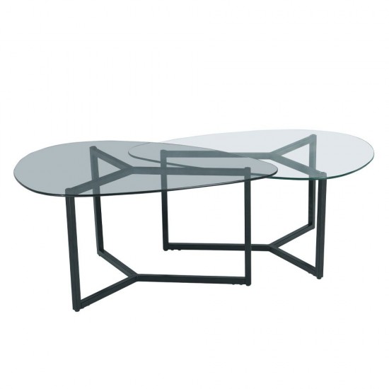 ROCKS COFFEE TABLE SET 2ΤΕΜ ΔΙΑΦΑΝΟ FUME ΜΑΥΡΟ 82/82x59/59xH40/36,5cm