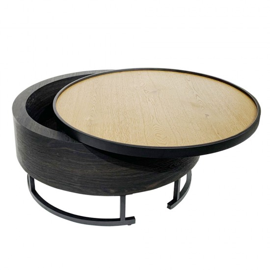 BARREL COFFEE TABLE ΜΕ ΑΠΟΘ/ΚΟ ΧΩΡΟ ΜΑΥΡΟ ΦΥΣΙΚΟ ΜΑΥΡΟ D80xH39,5cm