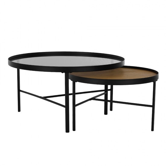 ACCORDO COFFEE TABLE SET 2ΤΕΜ ΦΥΣΙΚΟ ΦΙΜΕ ΜΑΥΡΟ D80-60xH42-36cm