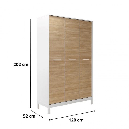 Ντουλάπα ρούχων London τρίφυλλη χρώμα oak - λευκό 120x52x202εκ.