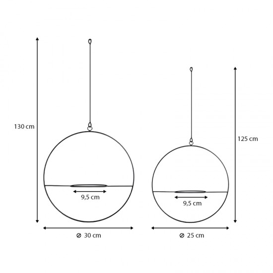 Βάση - ζαρντινιέρα κρεμαστή σετ 2τμχ μεταλλική για φυτά εσωτερικού και εξωτερικού χώρου χρώμα μαύρο Φ30εκ.