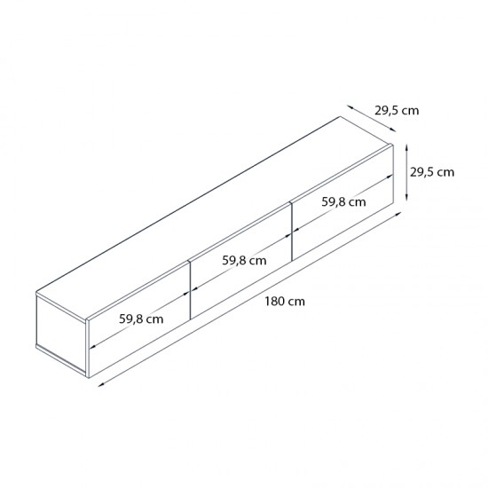 Έπιπλο τηλεόρασης επιτοίχιο Damla με LED χρώμα sapphire oak - μαύρο 180x29,5x29,5εκ.