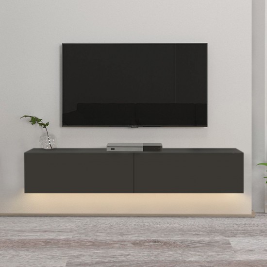Έπιπλο τηλεόρασης επιτοίχιο Aristo από μελαμίνη με LED χρώμα ανθρακί 135x31,6x25εκ.
