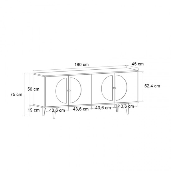 Μπουφές Aureta χρώμα λευκό - sapphire oak 180x45x75εκ.