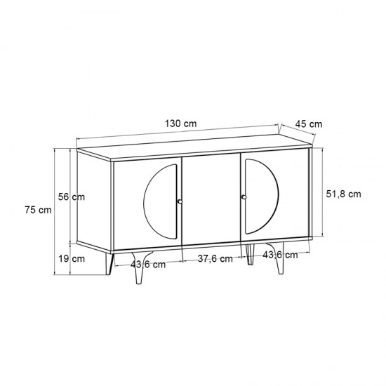 Μπουφές Aureta χρώμα λευκό - sapphire oak 130x45x75εκ.