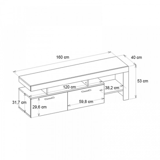 Έπιπλο τηλεόρασης Acnes χρώμα μαύρο - καρυδί 160x40x53εκ.