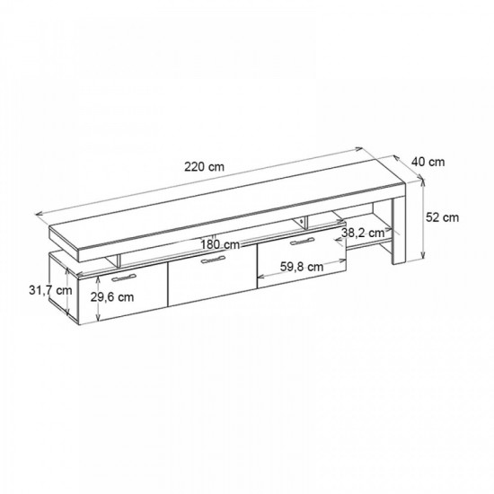 Έπιπλο τηλεόρασης Acnes χρώμα μαύρο - καρυδί 220x40x52εκ.