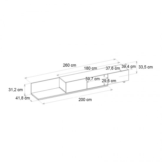 Έπιπλο τηλεόρασης Enstey χρώμα μαύρο 260x41,8x33,5εκ.