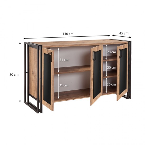 Μπουφές Atlas από μελαμίνη χρώμα atlantic pine - μαύρο 140x45x80εκ.