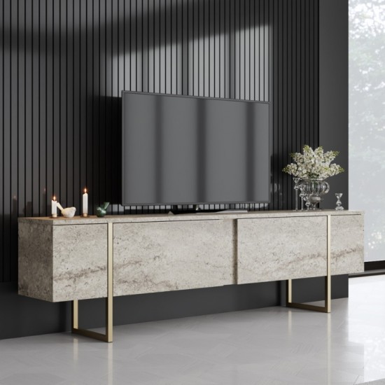 Έπιπλο τηλεόρασης Luxe χρώμα travertine - χρυσό 180x30x50εκ.