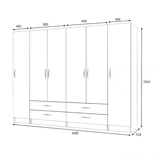 Ντουλάπα ρούχων Ricardo εξάφυλλη χρώμα λευκό 240x51,8x181εκ.