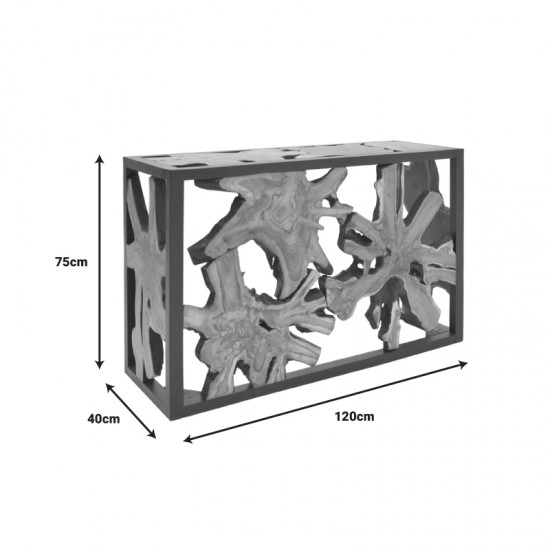 Κονσόλα Donis φυσικό-μαύρο μασίφ ξύλο teak 120x40x75εκ