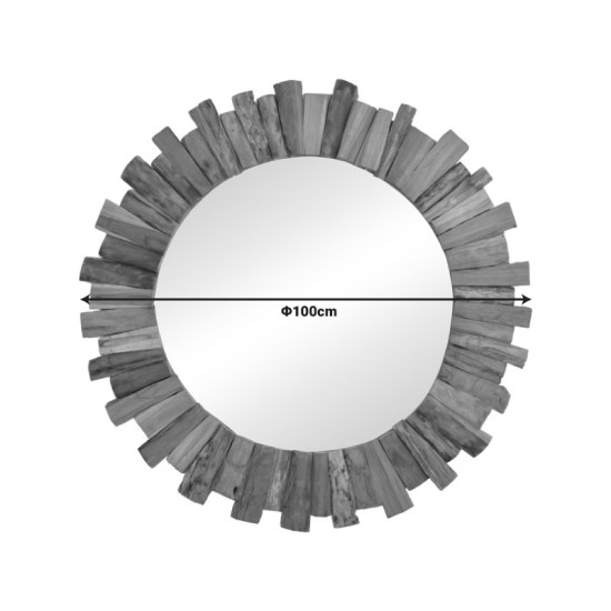 Καθρέπτης Rounder teak ξύλο σε φυσική απόχρωση Φ100x5εκ