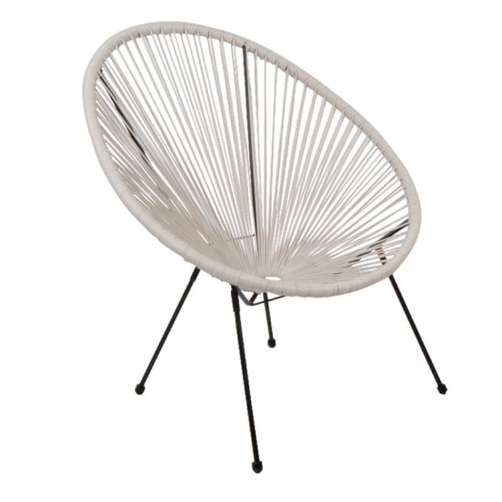 ACAPULCO Πολυθρόνα Μέταλλο Βαφή Μαύρο, Rattan Άσπρο 73x76x89cm