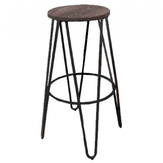 ARCO Wood Σκαμπό Bar, Μέταλλο Βαφή Antique Black, Ξύλο Απόχρωση Dark Oak Φ52cm H.76cm