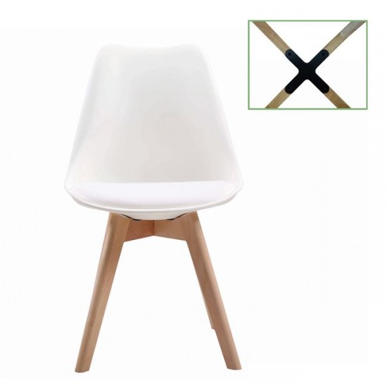 MARTIN Καρέκλα Metal Cross Ξύλο, PP Άσπρο, Μονταρισμένη Ταπετσαρία 49x56x82cm
