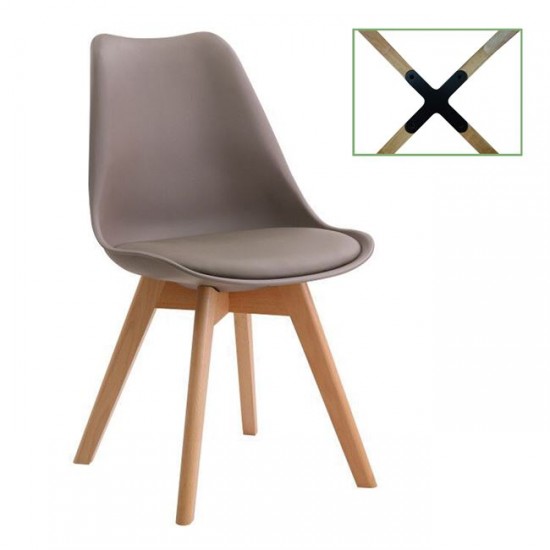 MARTIN Καρέκλα Metal Cross, Ξύλο PP Sand Beige, Μονταρισμένη Ταπετσαρία 49x56x82cm