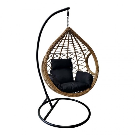 MADRID ΚΡΕΜΑΣΤΗ ΠΟΛΥΘΡΟΝΑ STEEL BLACK, WICKER ΦΥΣΙΚΟ, ΜΑΞΙΛΑΡΙ ΜΑΥΡΟ