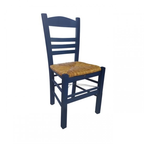 ΣΙΦΝΟΣ Καρέκλα Οξιά Βαφή Εμποτισμού Ανιλίνη Μπλε, Κάθισμα Ψάθα 41x45x88cm