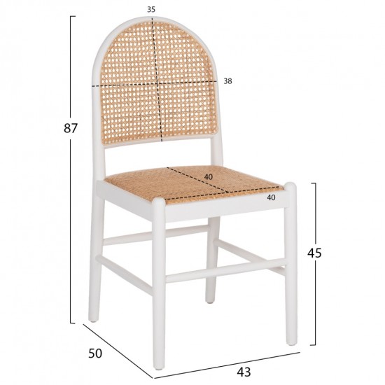 ΚΑΡΕΚΛΑ ΑΠΟ ΟΞΙΑ ΣΕ ΛΕΥΚΟ-RATTAN ΜΠΕΖ 43x50x87Yεκ.