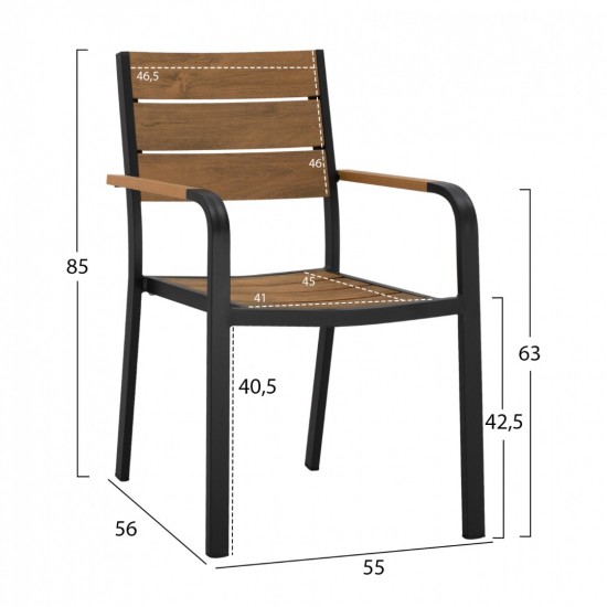 ΠΟΛΥΘΡΟΝΑ ΑΛΟΥΜΙΝΙΟΥ SAGA ΑΝΘΡΑΚΙ ΜΕ POLYWOOD 55x56x85Υεκ.