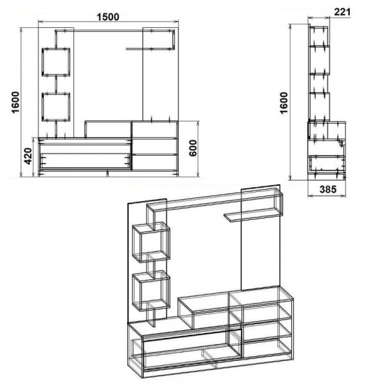 Σύνθετο σαλονιού Aiden sonoma-λευκό 150x38.5x160εκ