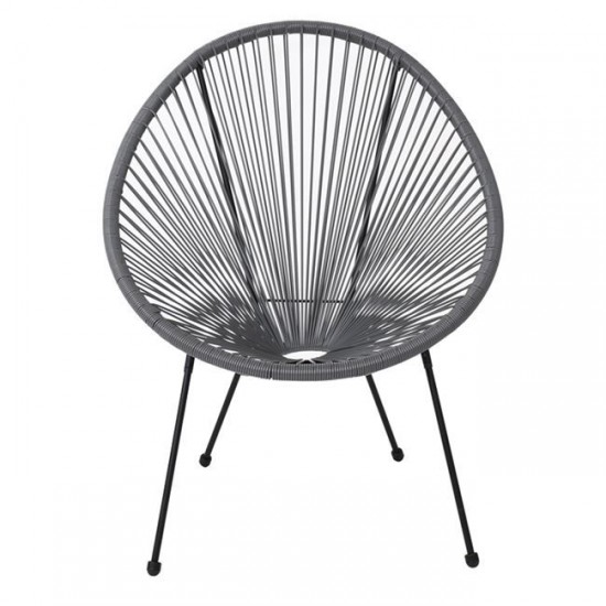 ACAPULCO Πολυθρόνα Μέταλλο Βαφή Μαύρο, Rattan Γκρι 73x76x89cm