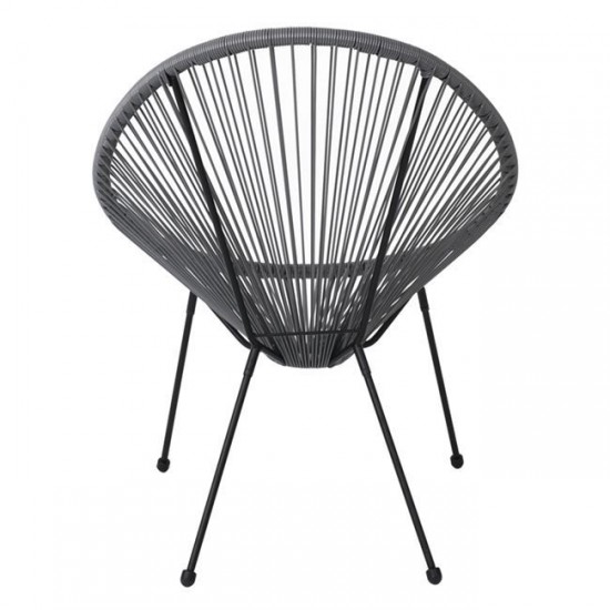 ACAPULCO Πολυθρόνα Μέταλλο Βαφή Μαύρο, Rattan Γκρι 73x76x89cm