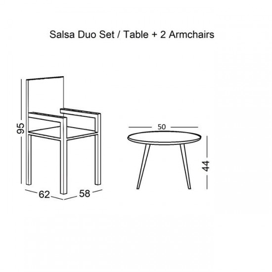 SALSA Duo Set Καθιστικό Κήπου Μέταλλο Μαύρο - Γυαλί - Wicker Φυσικό: Τραπεζάκι+2 Πολυθρόνες