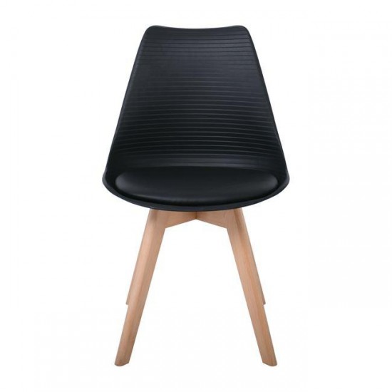 MARTIN STRIPE Καρέκλα Ξύλινο Πόδι, PP Μαύρο 49x56x82cm