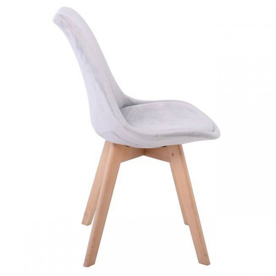 MARTIN Καρέκλα Οξιά Φυσικό, Ύφασμα Velure Γκρι, Αμοντάριστη Ταπετσαρία 49x57x82cm