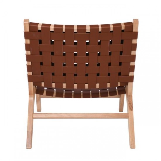 DUNE Lounge Καρέκλα, Ξύλο Απόχρωση Φυσικό, Κάθισμα-Πλάτη Ιμάντες Pu Καφέ 67x75x74cm